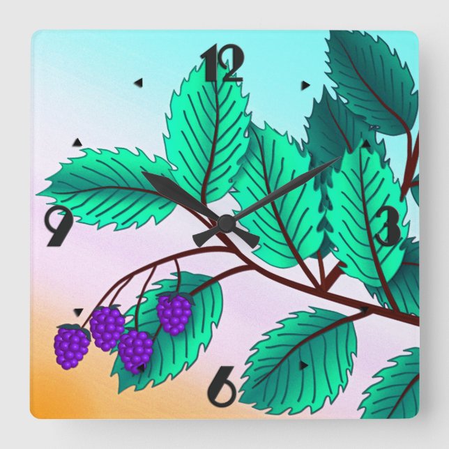 Blackberries on a branch square wall clock (Front)
