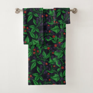 Blackberries on dark gray bath towel set