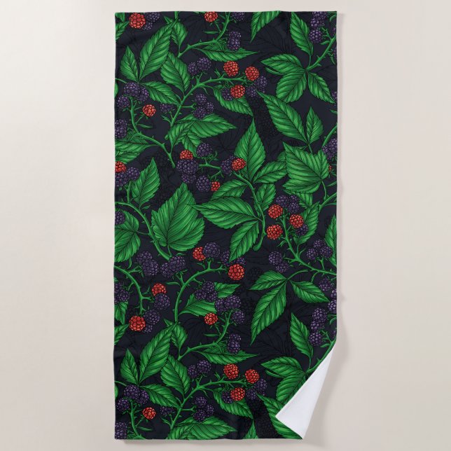 Blackberries on dark gray beach towel (Front)