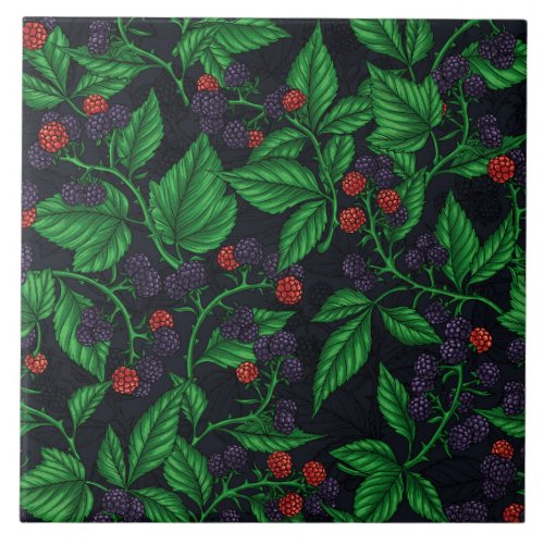 Blackberries on dark gray ceramic tile