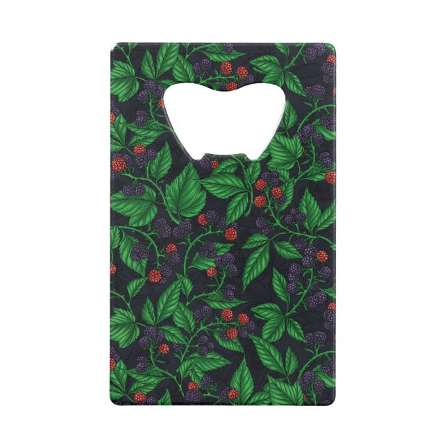 Blackberries on dark gray credit card bottle opener (Front)