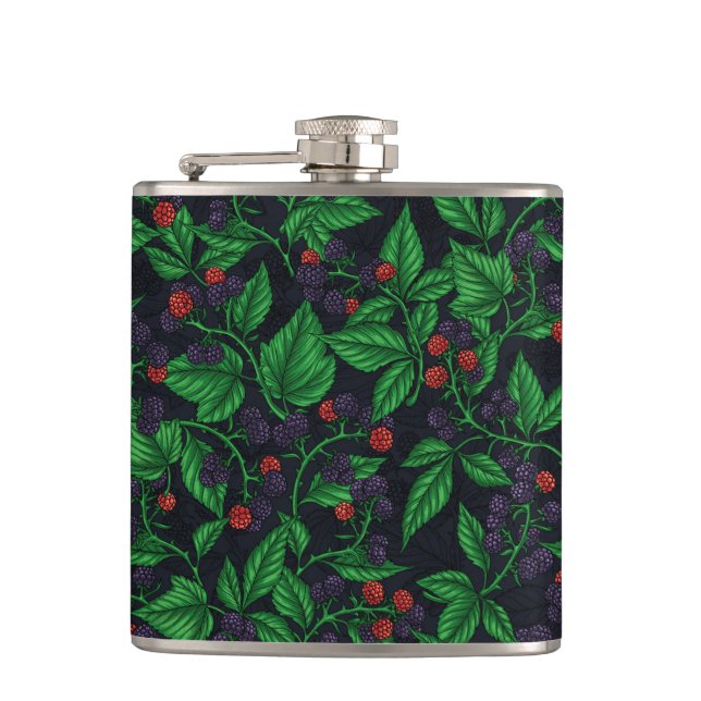 Blackberries on dark gray flask (Front)