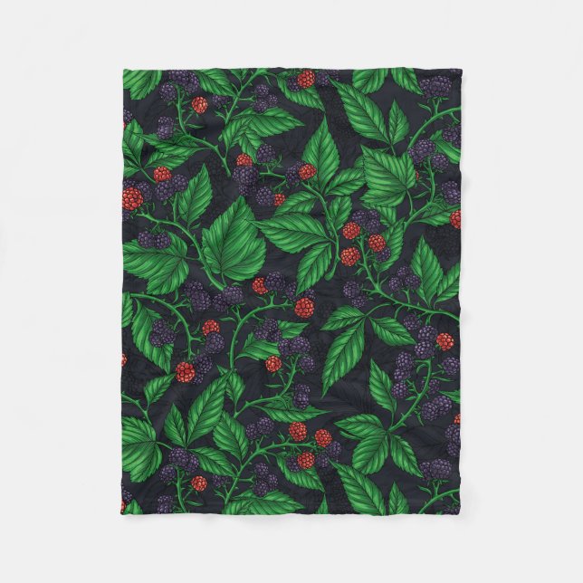 Blackberries on dark gray fleece blanket (Front)
