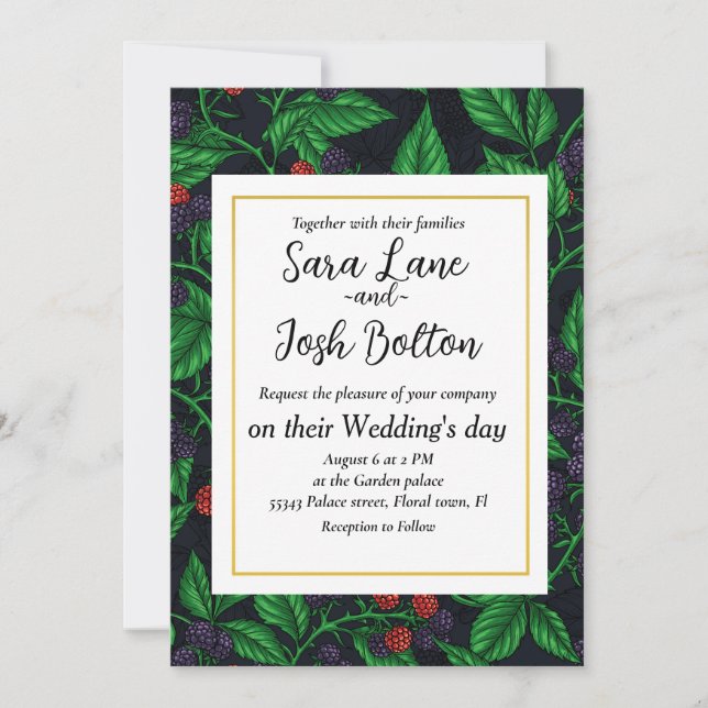 Blackberries on dark gray invitation (Front)