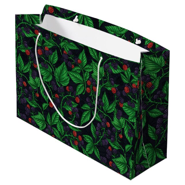 Blackberries on dark gray large gift bag (Back Angled)