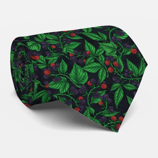 Blackberries on dark gray neck tie (Rolled)
