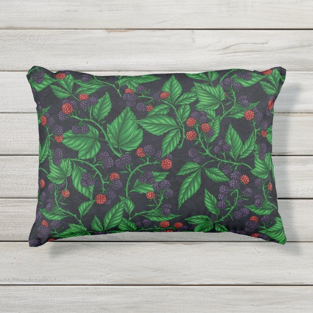 Blackberries on dark gray outdoor pillow (Front)