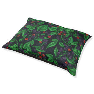 Blackberries on dark gray pet bed