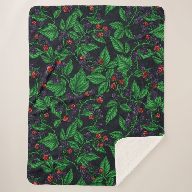 Blackberries on dark gray sherpa blanket (Front)