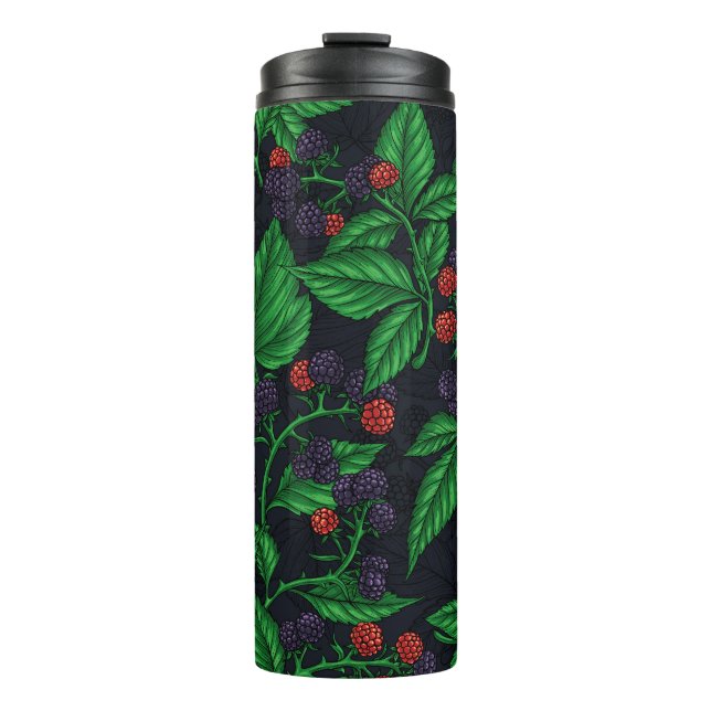 Blackberries on dark gray thermal tumbler (Front)