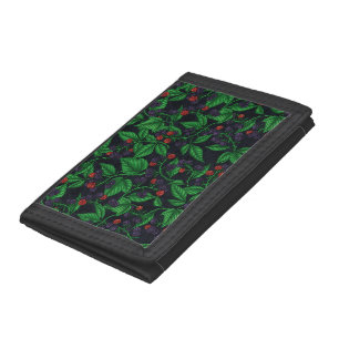 Blackberries on dark gray trifold wallet