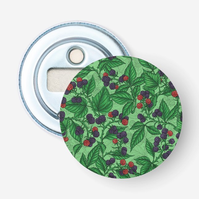 Blackberries on green bottle opener (Front)