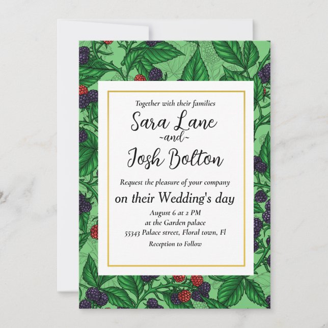 Blackberries on green invitation (Front)