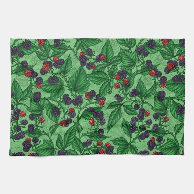 Blackberries on green kitchen towel (Horizontal)