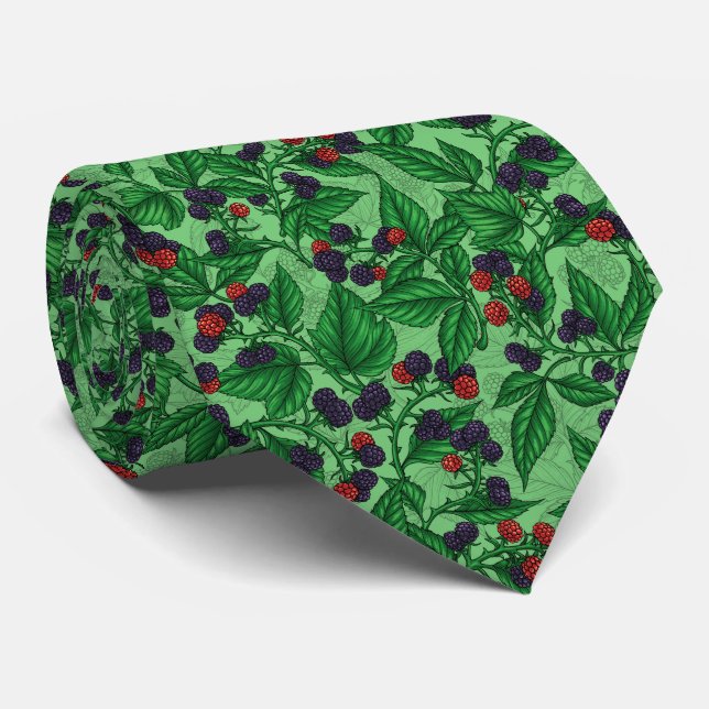 Blackberries on green neck tie (Rolled)
