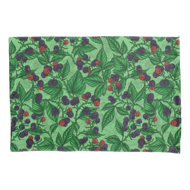Blackberries on green pillow case (Front-Left)