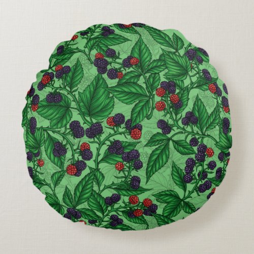 Blackberries on green round pillow