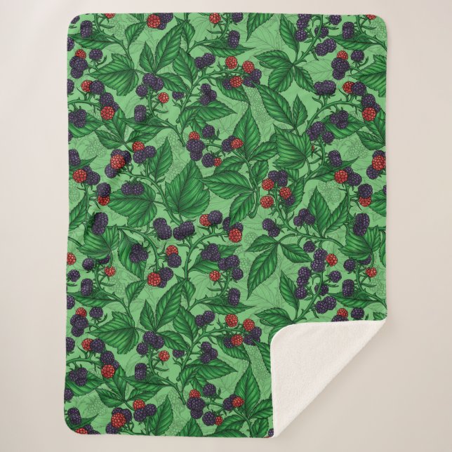 Blackberries on green sherpa blanket (Front)