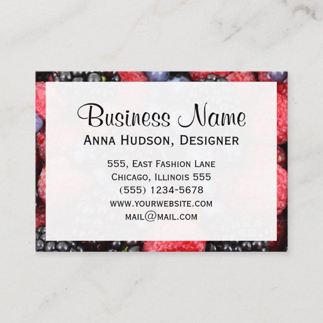 Blackberries, Raspberries, Blueberries, Fruit Shop Business Card (Front)
