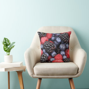 Blackberries, Raspberries, Blueberries, Fruit Throw Pillow