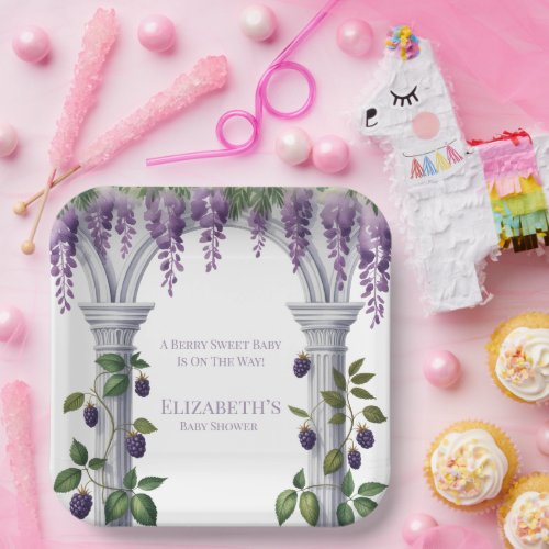 Blackberries & Wisteria Gender Neutral Baby Shower Paper Plates