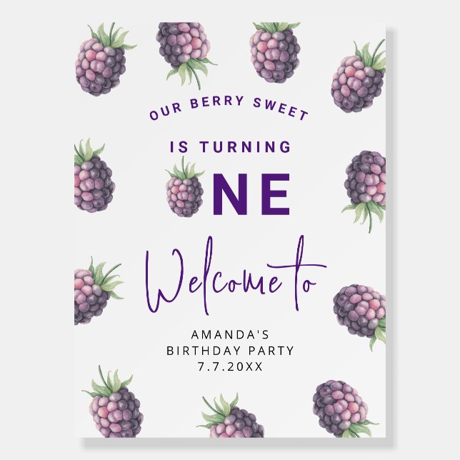 Blackberry 1st Birthday Party | Berry First Foam Board (Front)