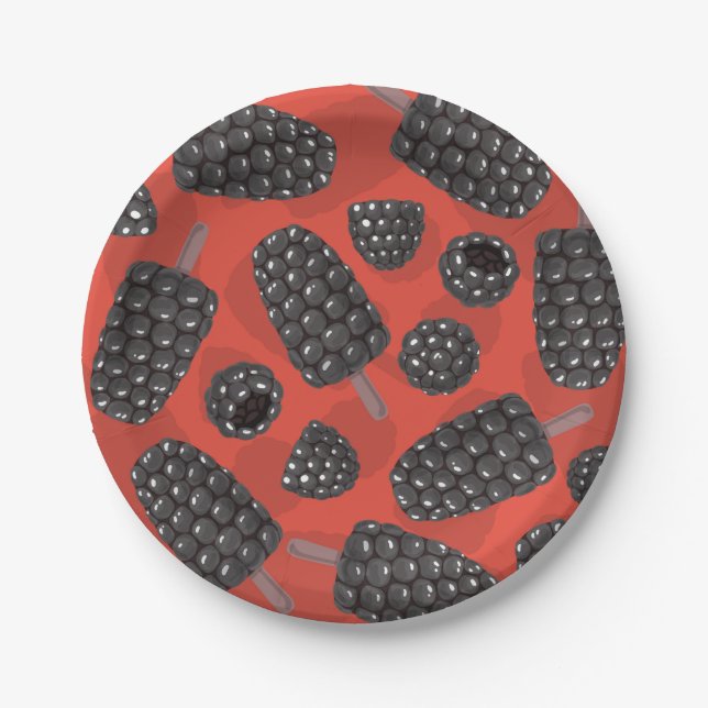 Blackberry and blackberry ice cream pattern paper plates (Front)