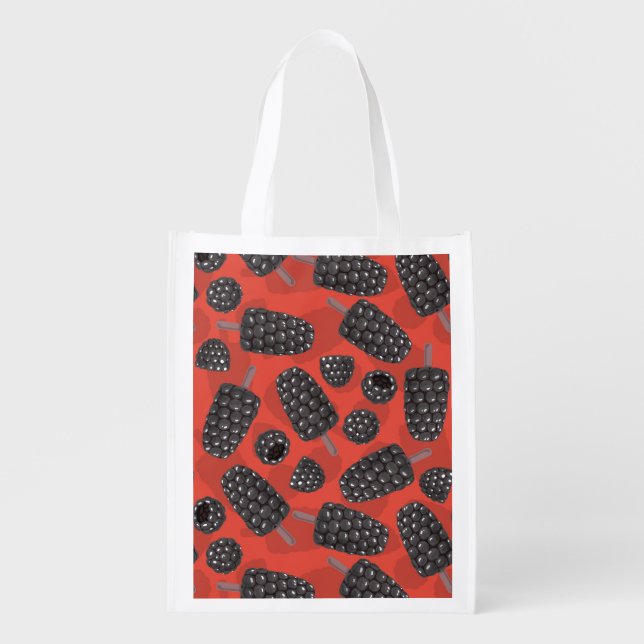 Blackberry and blackberry ice cream pattern reusable grocery bag (Front)