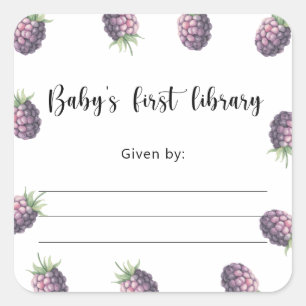 Blackberry Baby Shower bookplate, books for baby Square Sticker