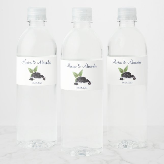 Blackberry Blackberries Fruits Summer Wedding Water Bottle Label (Bottles)