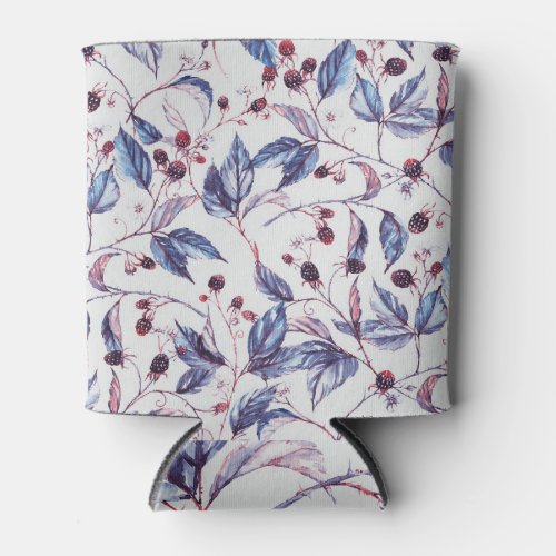 Blackberry Branches Vintage Watercolor Pattern Can Cooler