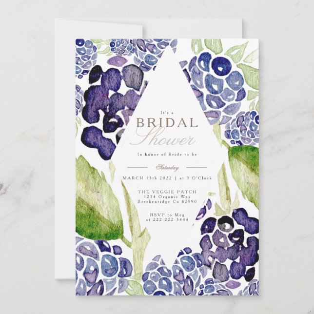 Blackberry Bridal Shower | Watercolor Berry Invitation (Front)