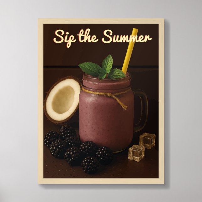 Blackberry Coconut Bliss – Sip the Summer Framed Art (Framed Front)