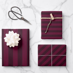 Blackberry Dark Burgundy Red Stripes Wrapping Paper Sheets