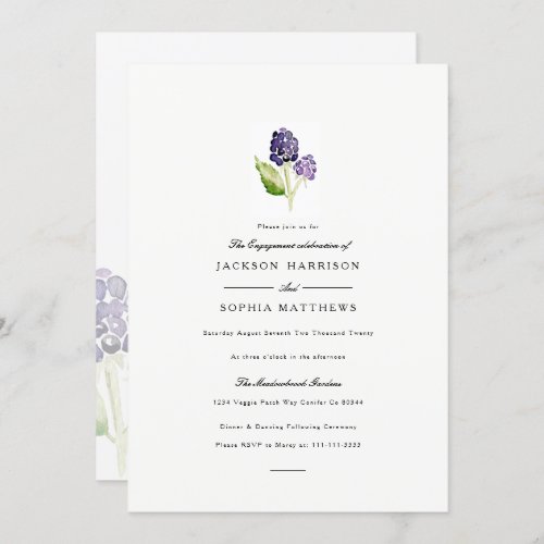 Blackberry Duo  Watercolor Engagement Party Invitation