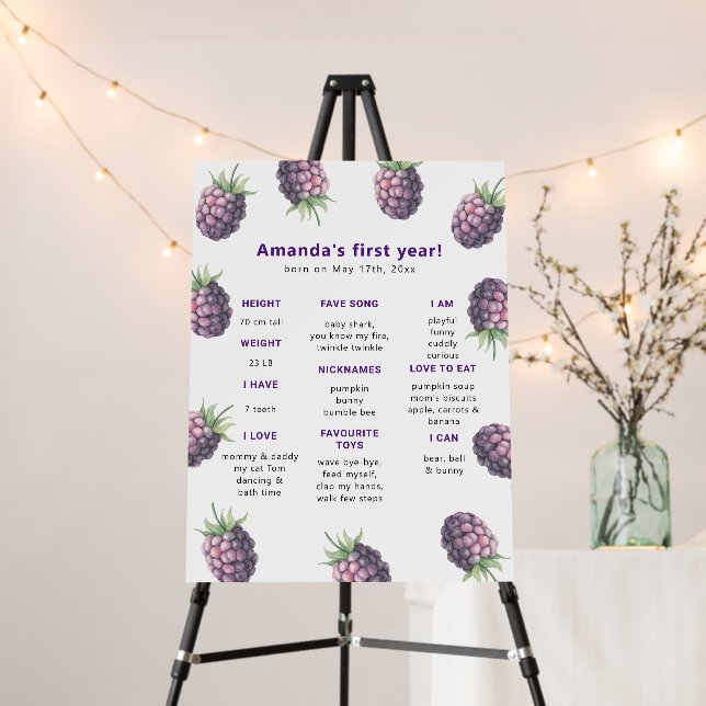 Blackberry First Birthday Milestone Birthday Foam Board (In Situ (Stand))