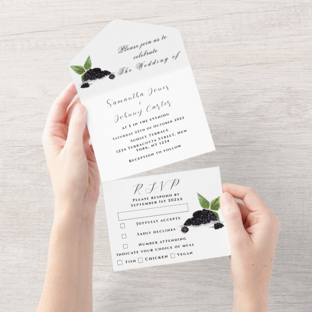 Blackberry Fruits Summer Elegant Rustic Wedding All In One Invitation (Tearaway)