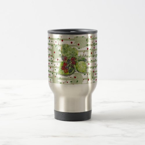 BlackBerry greenand redWatercolor on paper Travel Mug