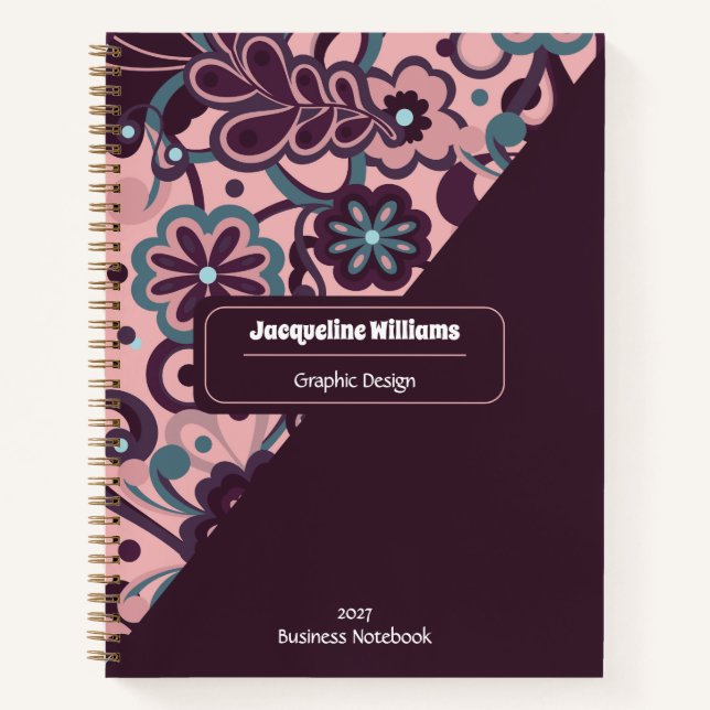 Blackberry Groovy Psychedelic 60s 70s Floral  Notebook (Front)