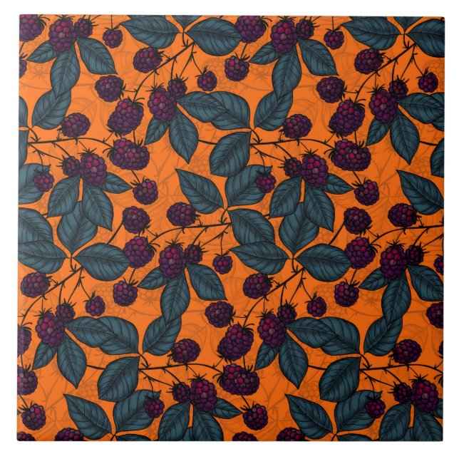 Blackberry hand -drawn pattern ceramic tile (Front)