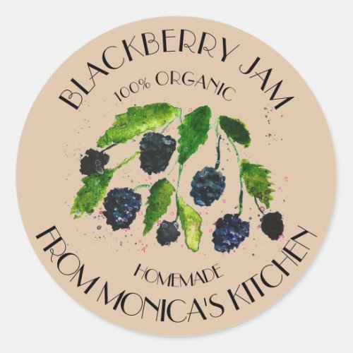 Blackberry Jam Blackberries Watercolor berries Classic Round Sticker