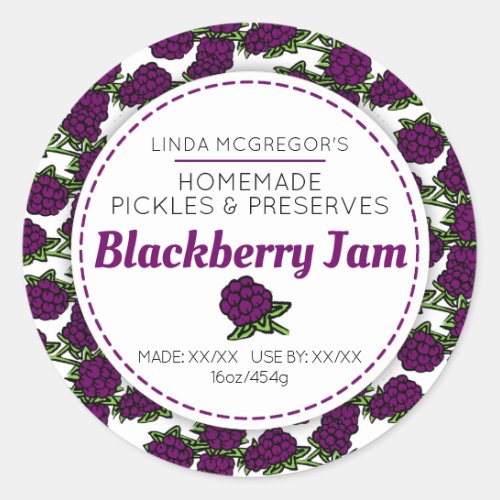 Blackberry jam cute drawing red round food label