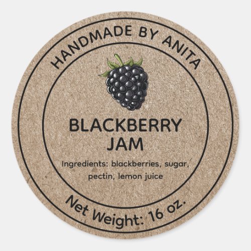 Blackberry Jam Jelly Jar Label Kraft Paper Style