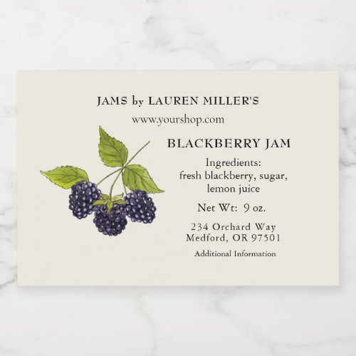 Blackberry Jam Label with Ingredient list