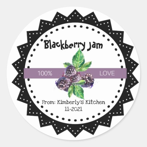 Blackberry Jam Made With Love Rustic Modern Purple Classic Round Sticker