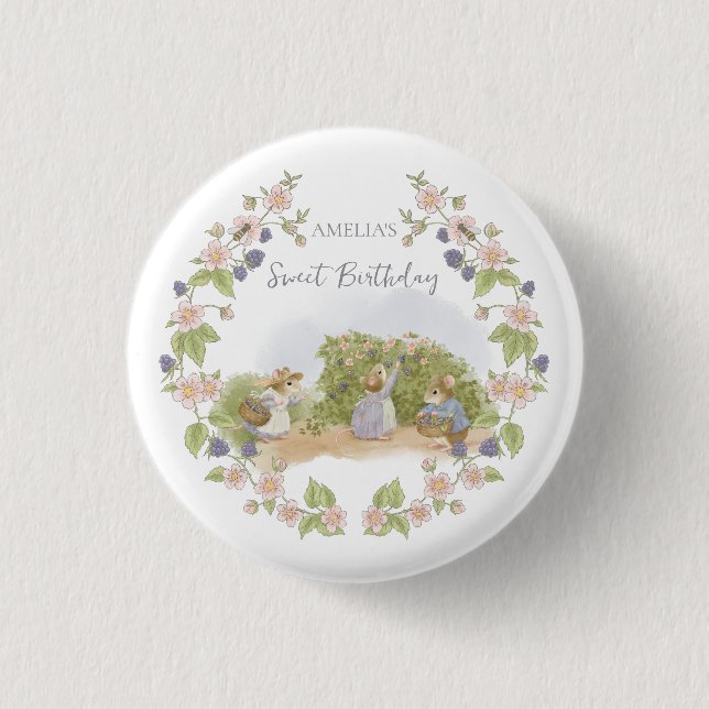 Blackberry Jam Mice Cottagecore Button (Front)