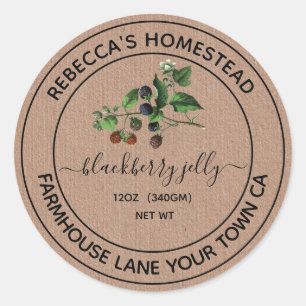 Blackberry Jelly Kraft Paper Canning Jar Labels