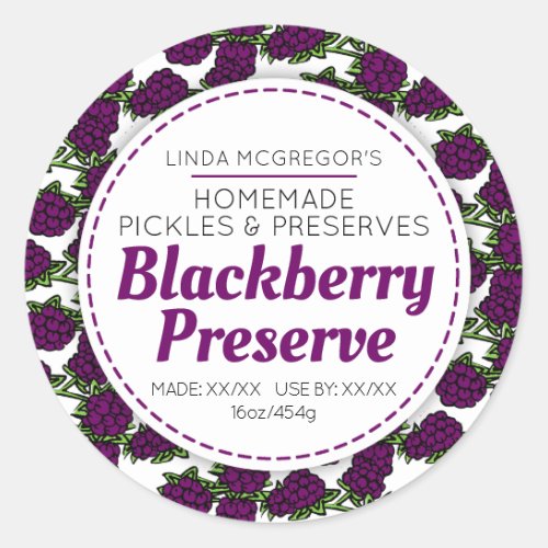 Blackberry preserve red round  jam jar food label