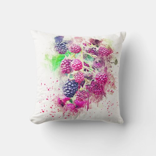 Blackberry  Raspberry Watercolor Art  Throw Pillow