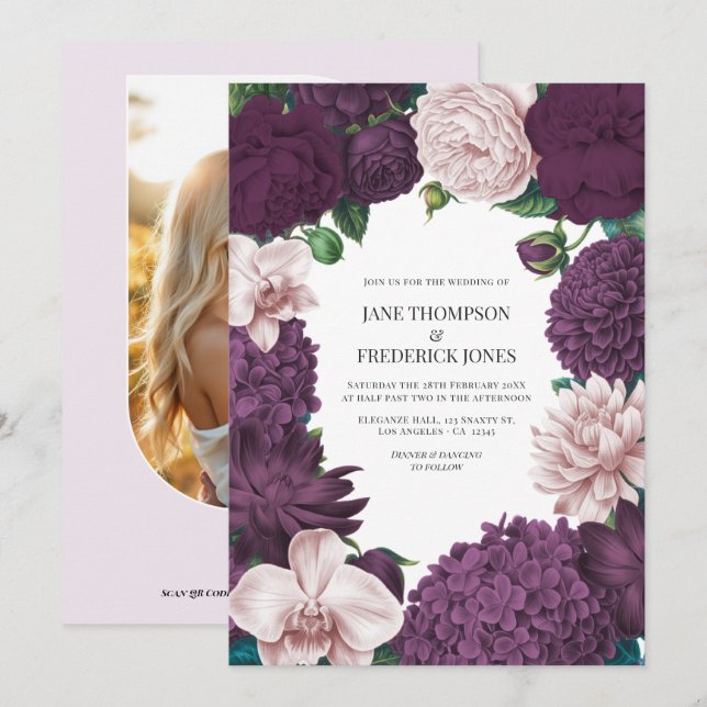 Blackberry, Smoky Plum & Lilac Ash Wedding Invitation (Front/Back)